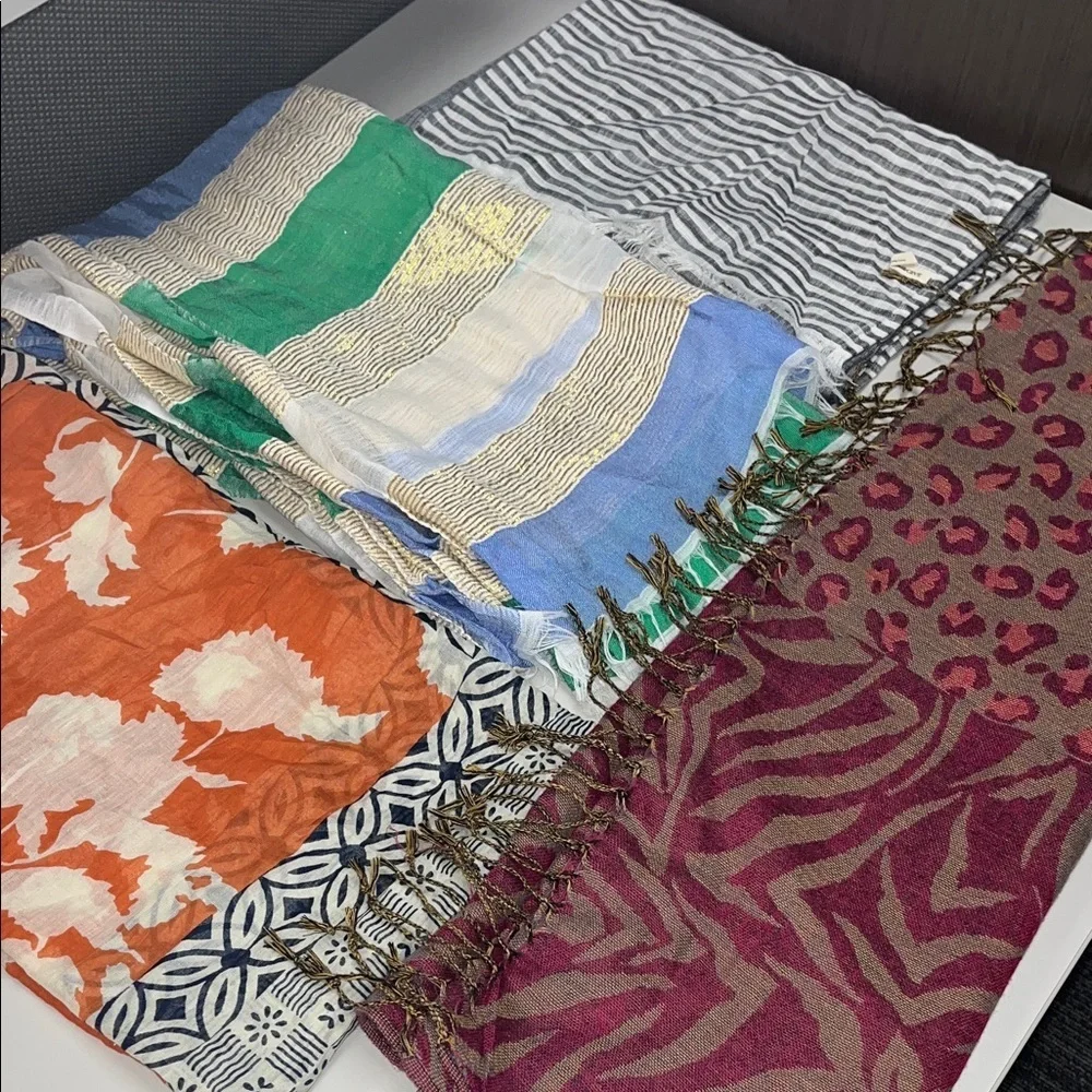 Assorted Lightweight Scarves - Multicolor (Green, Blue, Orange, Burgundy, White)